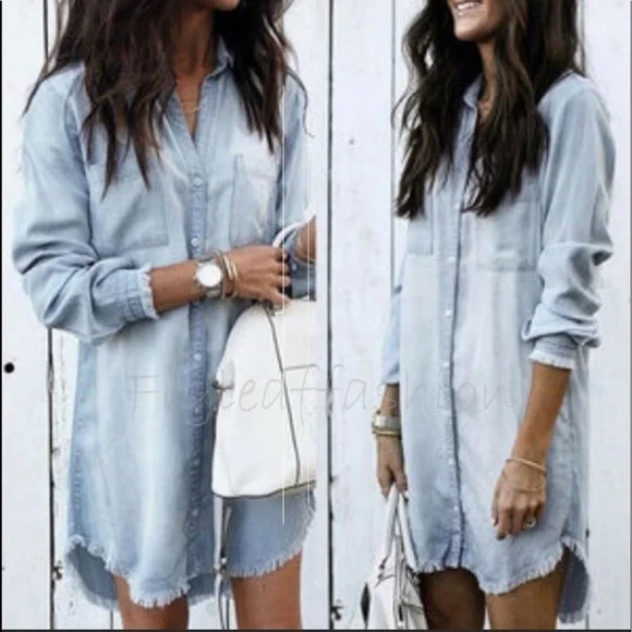 Figleaffashion Frayed Denim Long Sleeve Dress NWT - Picture 1 of 5